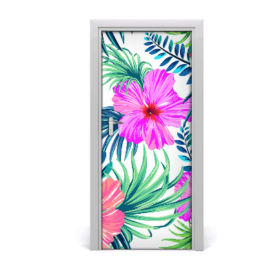 Self-adhesive door veneer Hawaiian flowers