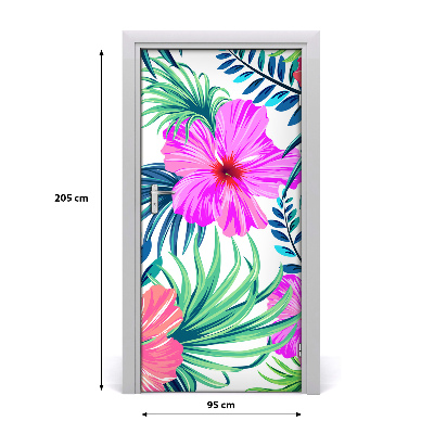 Self-adhesive door veneer Hawaiian flowers