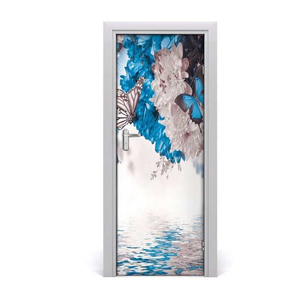 Self-adhesive door sticker Flowers and butterflies