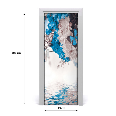 Self-adhesive door sticker Flowers and butterflies