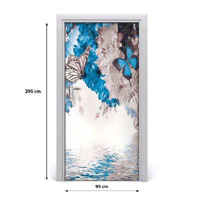 Self-adhesive door sticker Flowers and butterflies