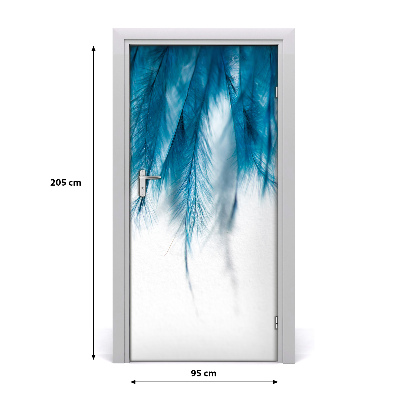 Door wallpaper Blue feathers