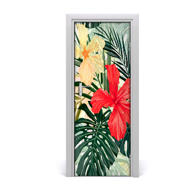 Self-adhesive door veneer Hawaiian flowers