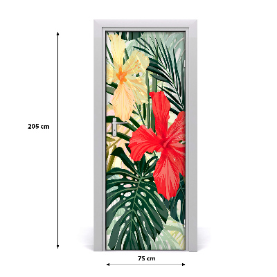 Self-adhesive door veneer Hawaiian flowers