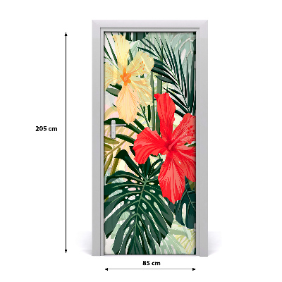 Self-adhesive door veneer Hawaiian flowers