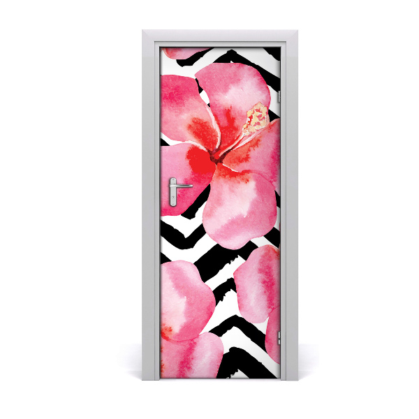 Self-adhesive door veneer Hawaiian flowers