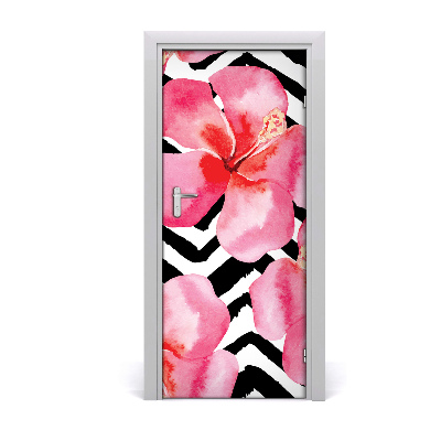 Self-adhesive door veneer Hawaiian flowers