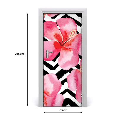 Self-adhesive door veneer Hawaiian flowers