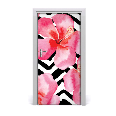 Self-adhesive door veneer Hawaiian flowers