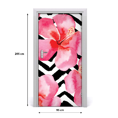 Self-adhesive door veneer Hawaiian flowers