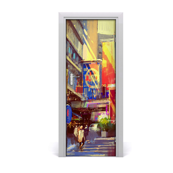 Self-adhesive door wallpaper Colorful city