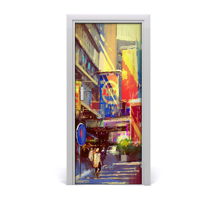 Self-adhesive door wallpaper Colorful city