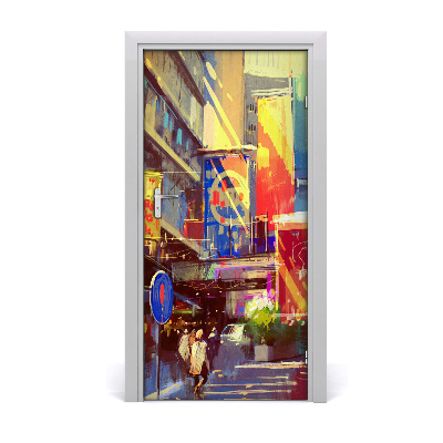 Self-adhesive door wallpaper Colorful city