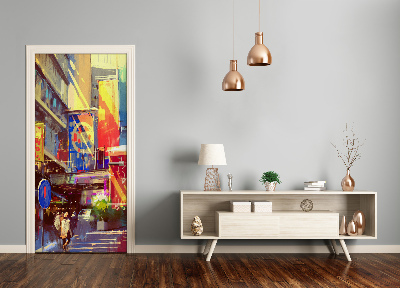 Self-adhesive door wallpaper Colorful city