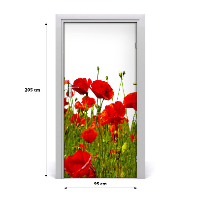 Self-adhesive door sticker Field of poppies