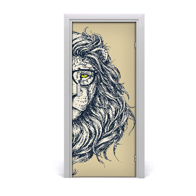 Self-adhesive door sticker Hipster lion