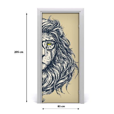 Self-adhesive door sticker Hipster lion