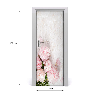 Self-adhesive door sticker Marble peonies