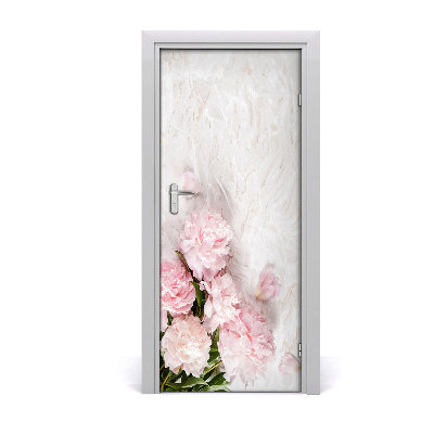 Self-adhesive door sticker Marble peonies