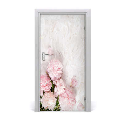 Self-adhesive door sticker Marble peonies