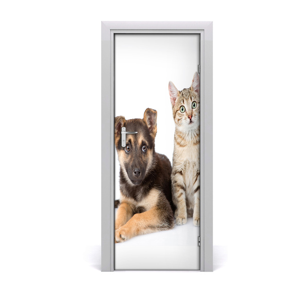 Self-adhesive door sticker Wall dog and cat