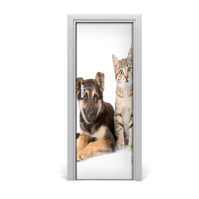 Self-adhesive door sticker Wall dog and cat