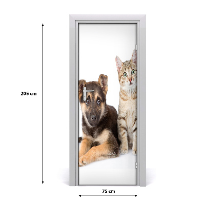 Self-adhesive door sticker Wall dog and cat