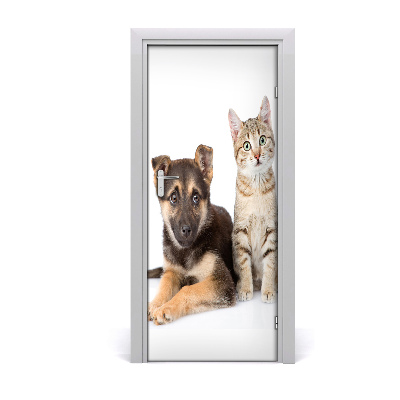 Self-adhesive door sticker Wall dog and cat