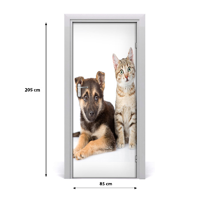 Self-adhesive door sticker Wall dog and cat