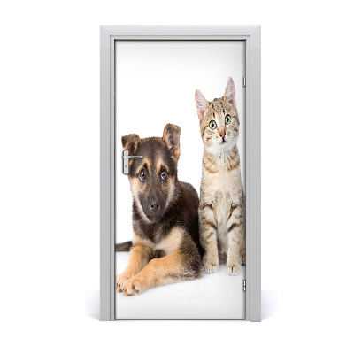 Self-adhesive door sticker Wall dog and cat