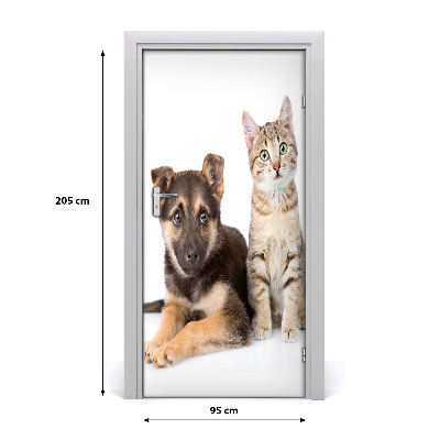 Self-adhesive door sticker Wall dog and cat