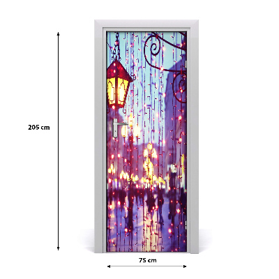 Self-adhesive door wallpaper Lights in the city