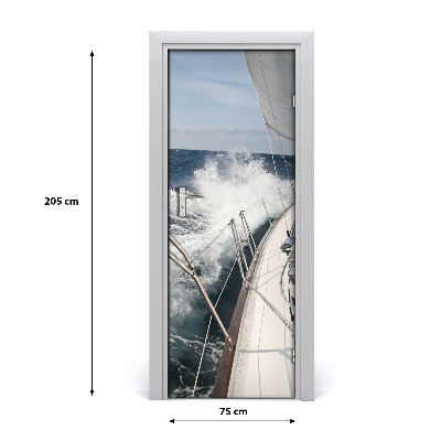 Self-adhesive door wallpaper Yacht on the sea