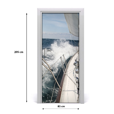 Self-adhesive door wallpaper Yacht on the sea