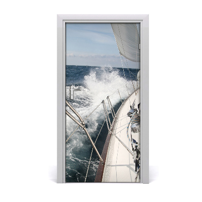 Self-adhesive door wallpaper Yacht on the sea