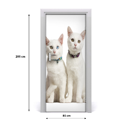 Self-adhesive door sticker Two white cats