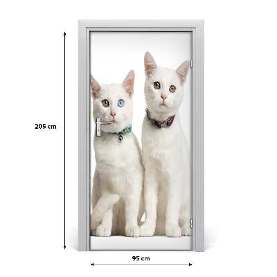 Self-adhesive door sticker Two white cats