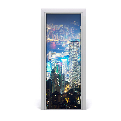 Self-adhesive door wallpaper Hong kong by night