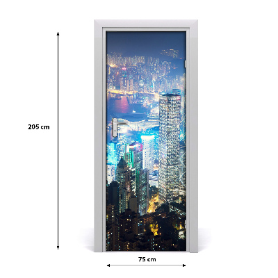 Self-adhesive door wallpaper Hong kong by night