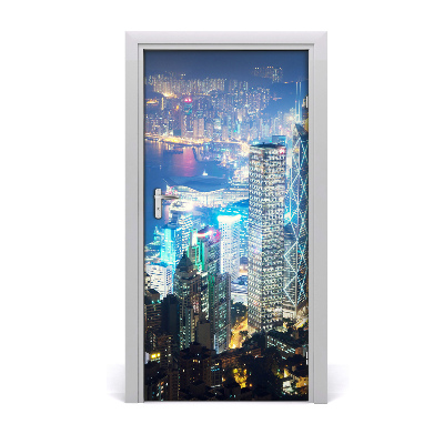 Self-adhesive door wallpaper Hong kong by night