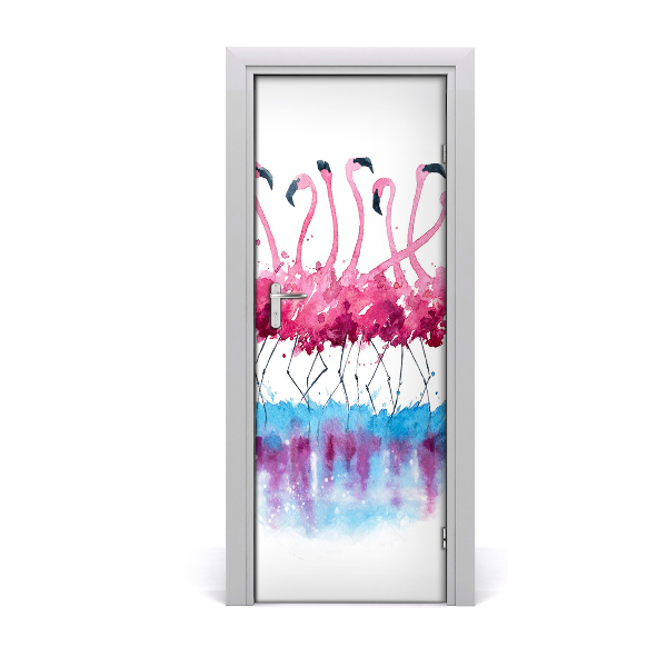 Self-adhesive door sticker Wall of flamingos