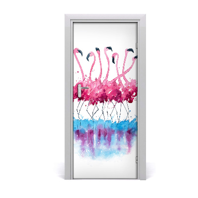 Self-adhesive door sticker Wall of flamingos