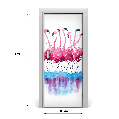 Self-adhesive door sticker Wall of flamingos