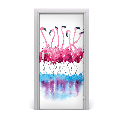 Self-adhesive door sticker Wall of flamingos