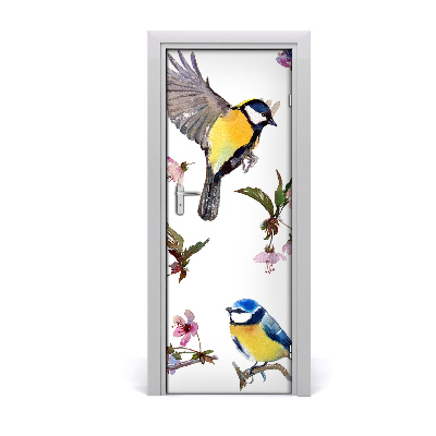 Self-adhesive door sticker Birds and flowers