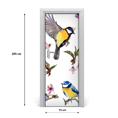 Self-adhesive door sticker Birds and flowers