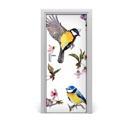 Self-adhesive door sticker Birds and flowers