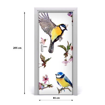 Self-adhesive door sticker Birds and flowers