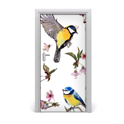 Self-adhesive door sticker Birds and flowers