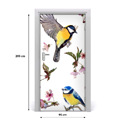 Self-adhesive door sticker Birds and flowers